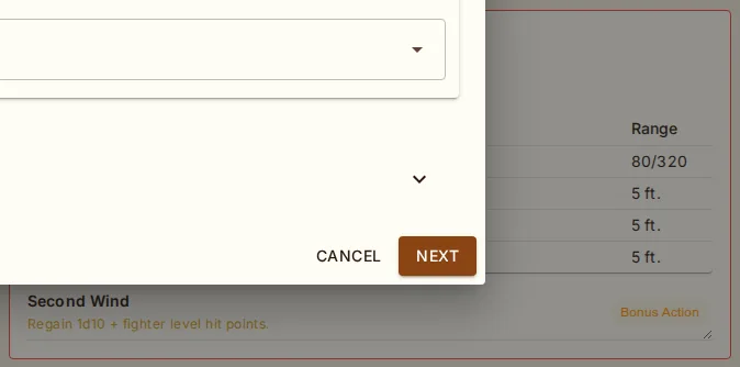 The Actions card lists every weapon with to-hit and damage; click a name for the breakdown.