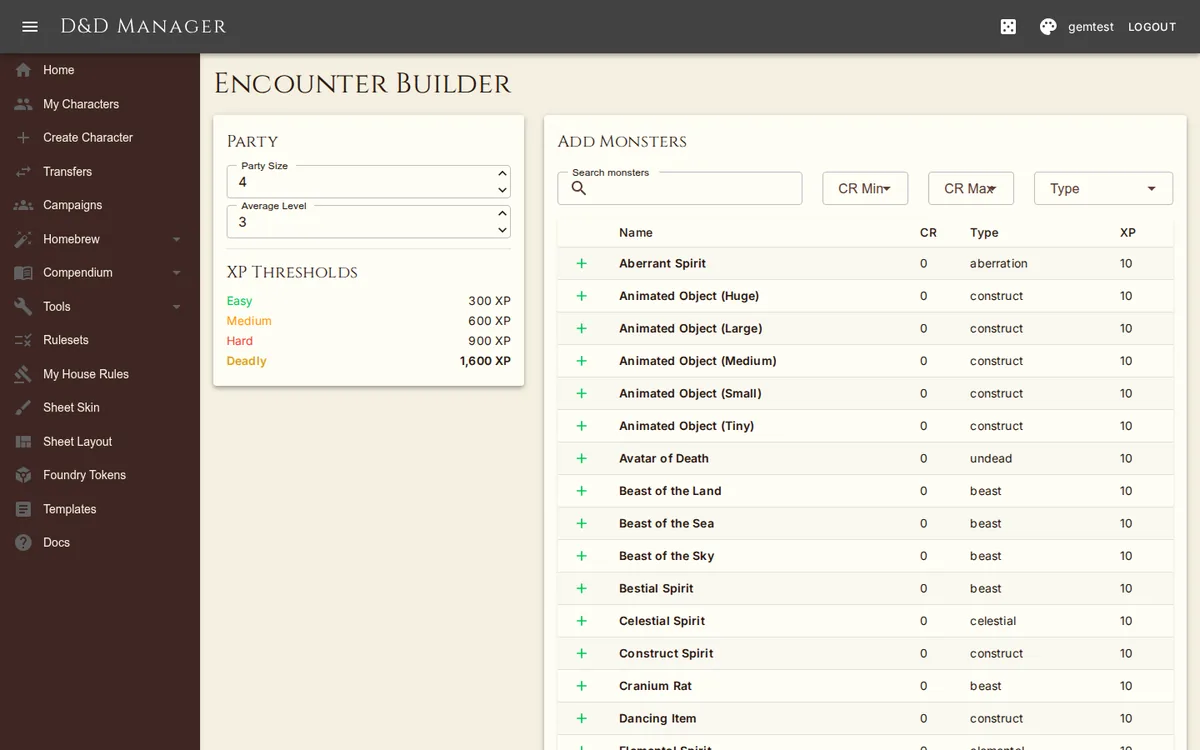 The encounter builder rates difficulty against the party's XP budget.