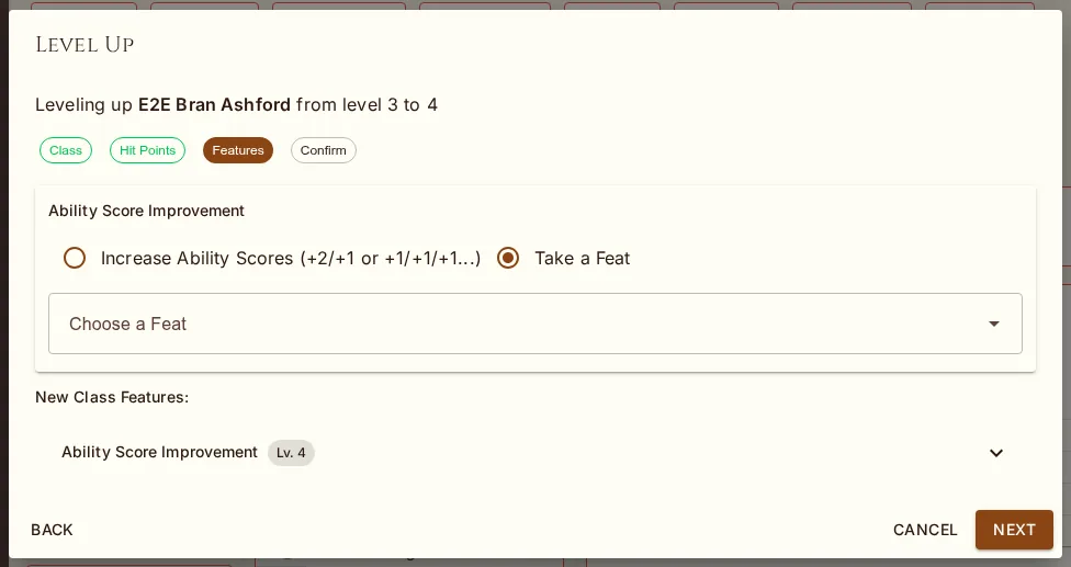 An ASI level under the default rule: ability points or a feat.